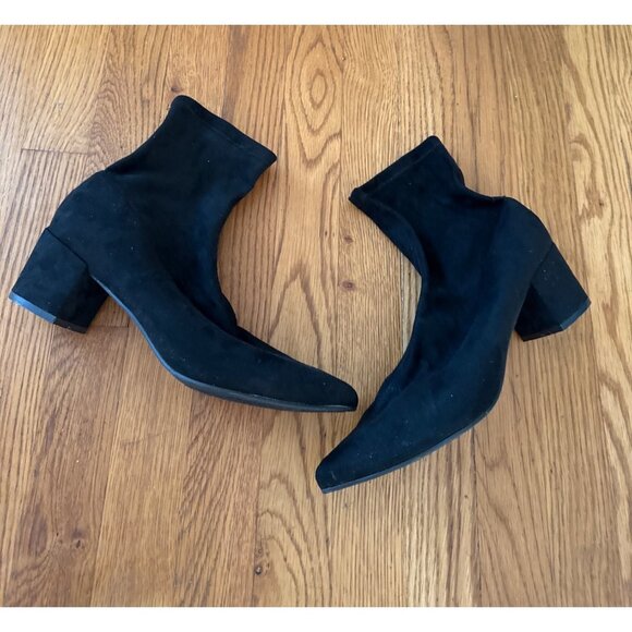 Lulus Ankle Boots Black Faux Suede Look Pointed Toe Block Heel Womens Size 10 - Picture 1 of 8